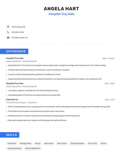 Hospital Tray Aide Resume