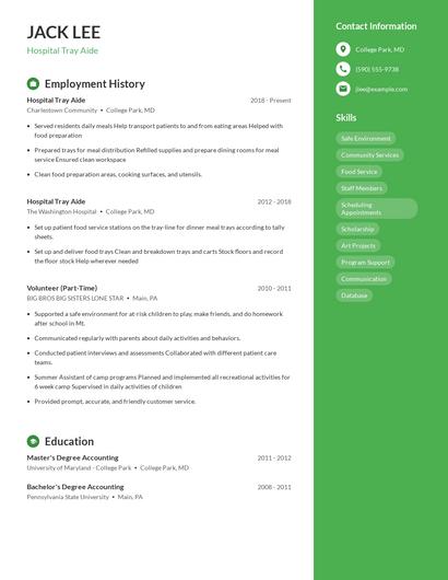 Hospital Tray Aide Resume