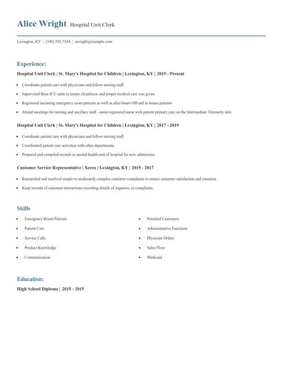 Hospital Unit Clerk Resume