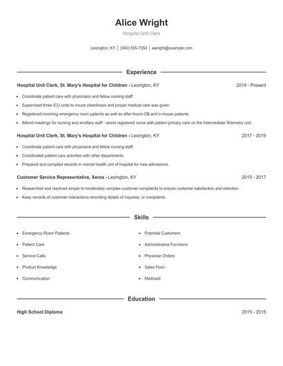 Hospital Unit Clerk Resume