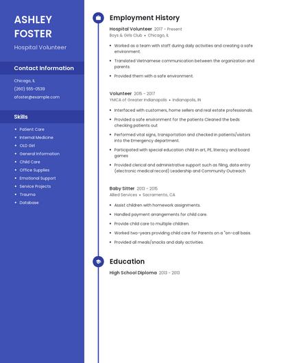 Hospital Volunteer Resume