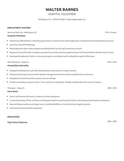 Hospital Volunteer Resume