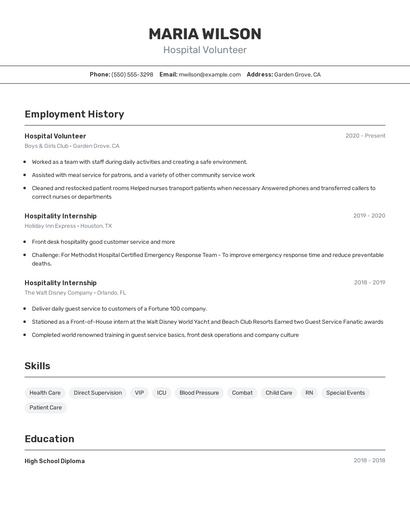 Hospital Volunteer Resume
