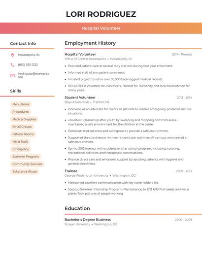 Hospital Volunteer Resume
