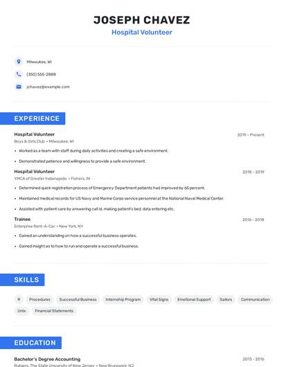 Hospital Volunteer Resume