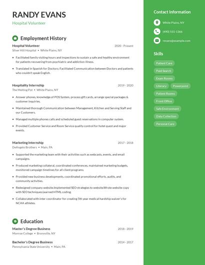Hospital Volunteer Resume