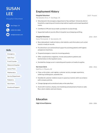 Hospital Volunteer Resume