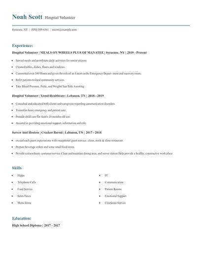 Hospital Volunteer Resume