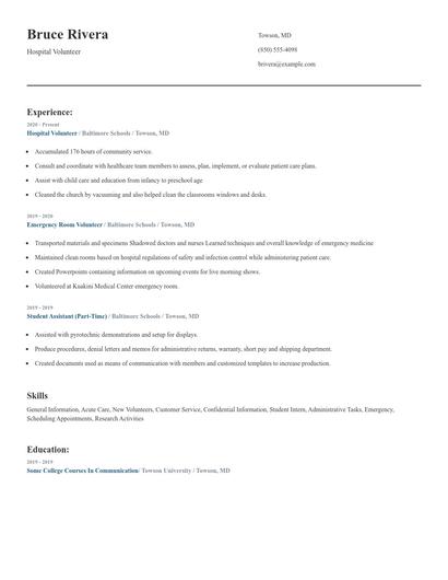 Hospital Volunteer Resume
