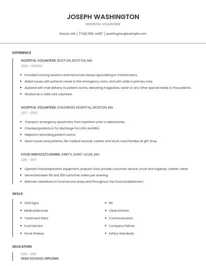 Hospital Volunteer Resume