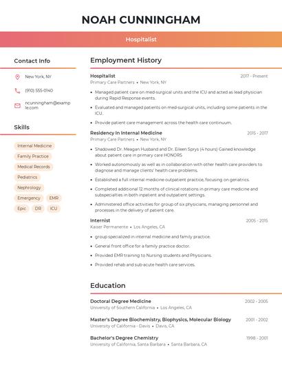 Hospitalist Resume
