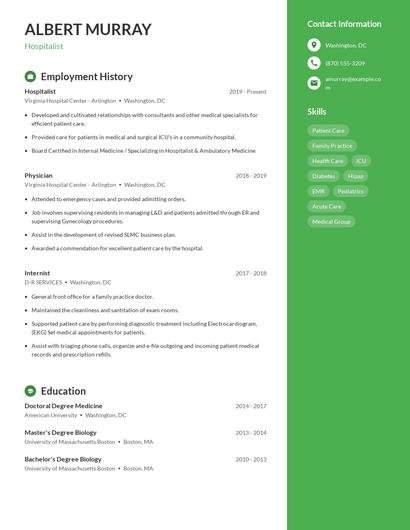 Hospitalist Resume