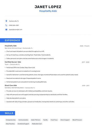 Hospitality Aide Resume