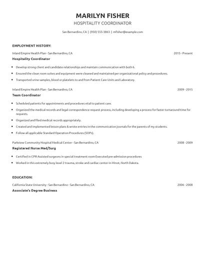 Hospitality Coordinator Resume