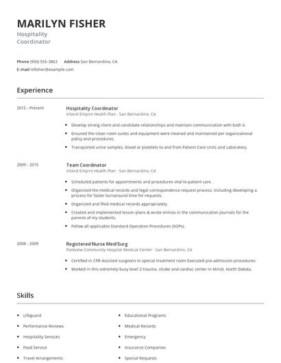 Hospitality Coordinator Resume