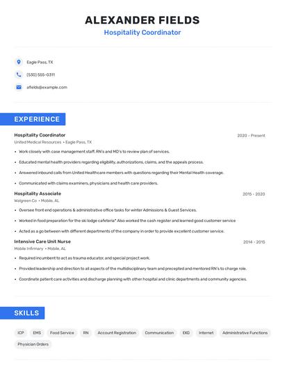 Hospitality Coordinator Resume