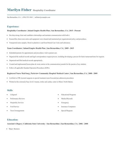Hospitality Coordinator Resume