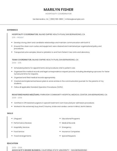 Hospitality Coordinator Resume