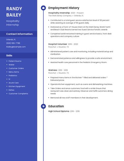Hospitality Internship Resume