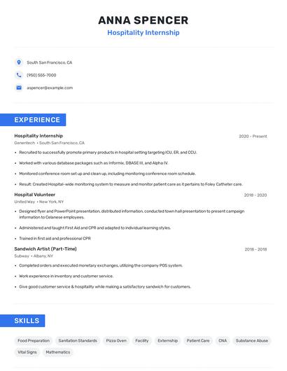 Hospitality Internship Resume