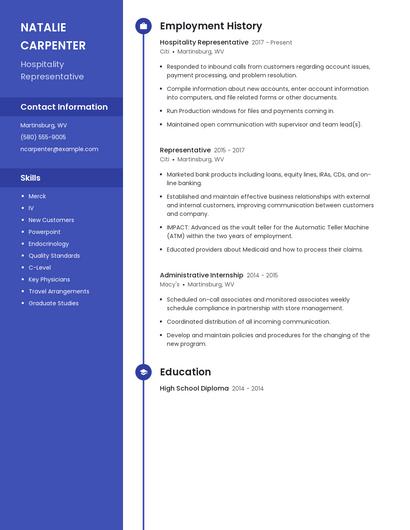 Hospitality Representative Resume