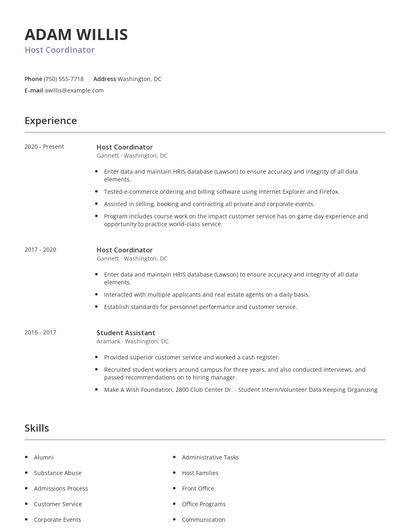 Host Coordinator Resume
