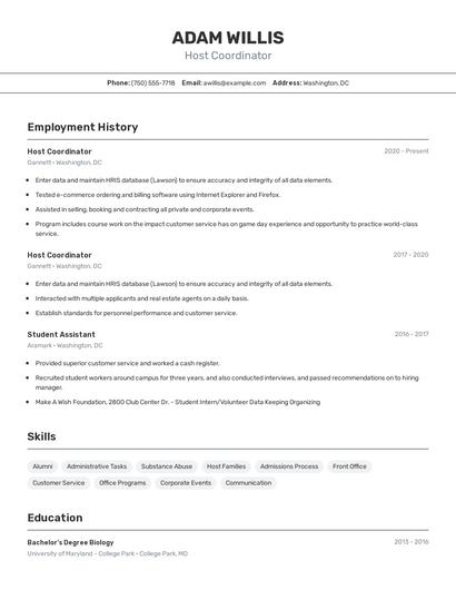 Host Coordinator Resume