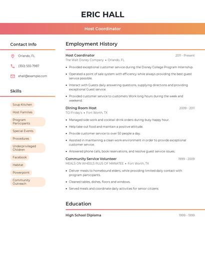 Host Coordinator Resume