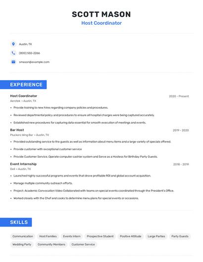 Host Coordinator Resume