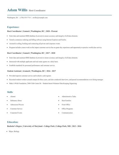Host Coordinator Resume