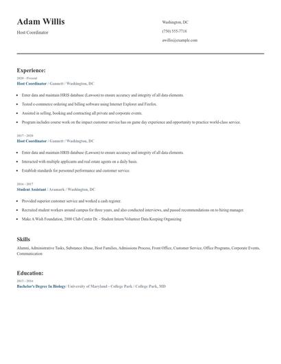 Host Coordinator Resume