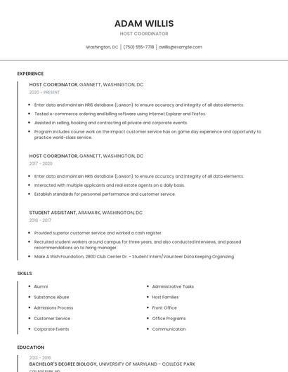 Host Coordinator Resume
