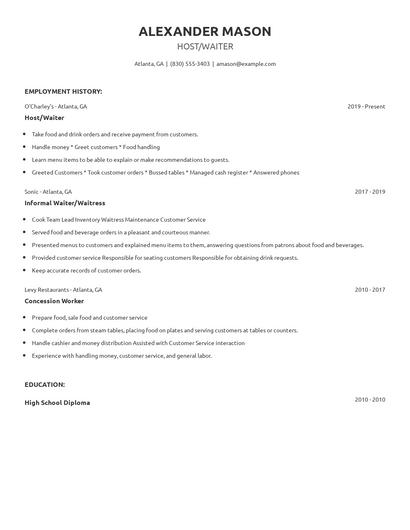 Host/Waiter Resume