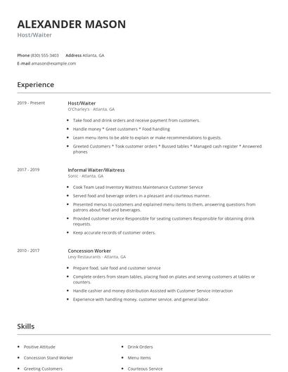 Host/Waiter Resume