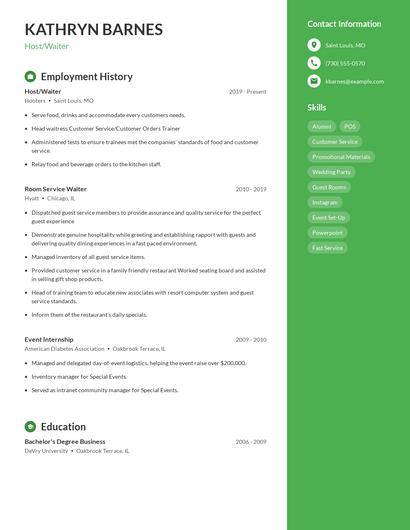 Host/Waiter Resume