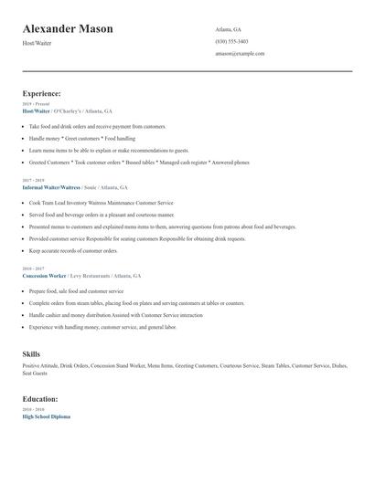 Host/Waiter Resume