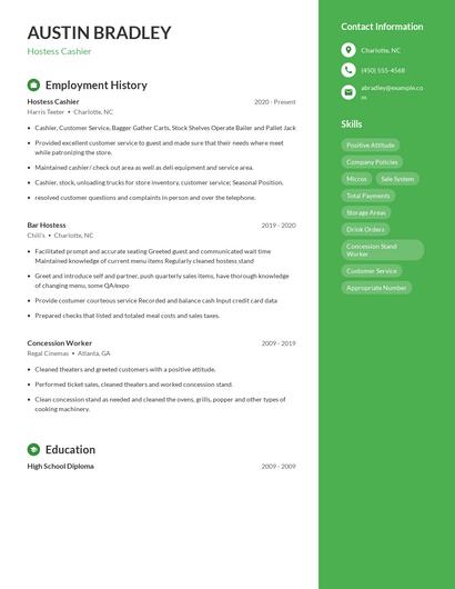Hostess Cashier Resume