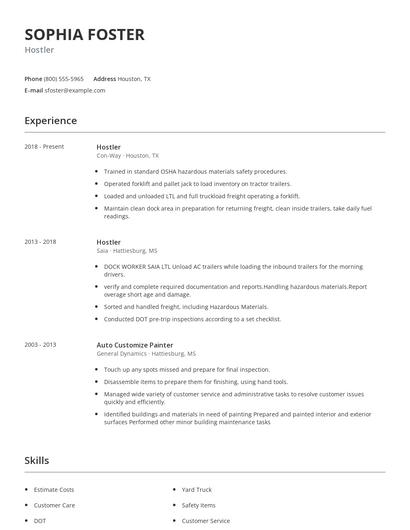 Hostler Resume