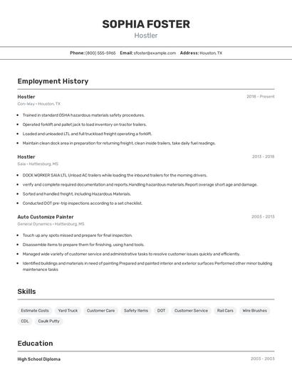 Hostler Resume