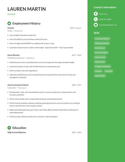 Hostler Resume