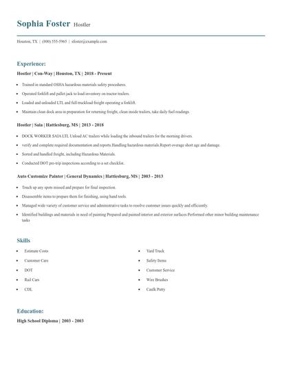 Hostler Resume