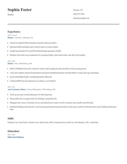 Hostler Resume