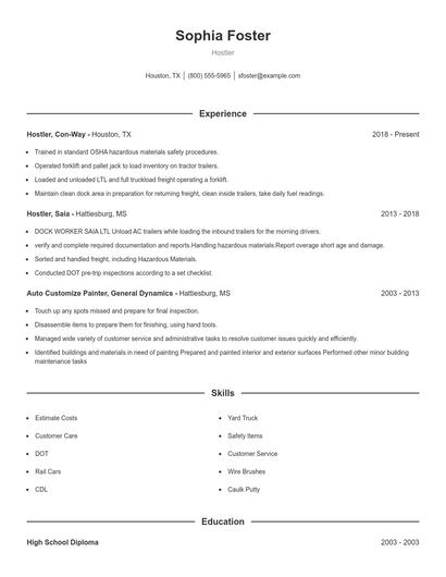 Hostler Resume
