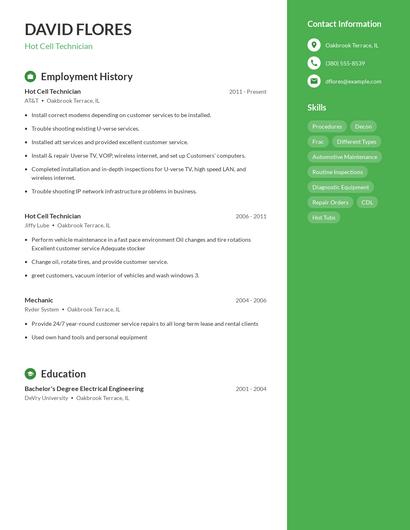 Hot Cell Technician Resume