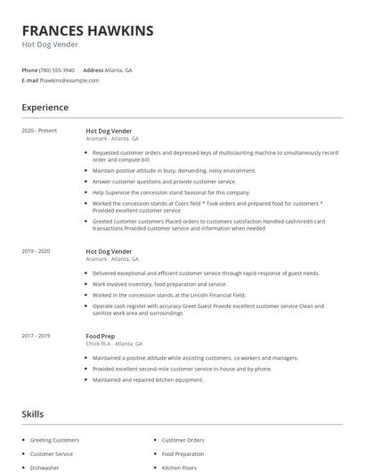 Hot Dog Vender Resume