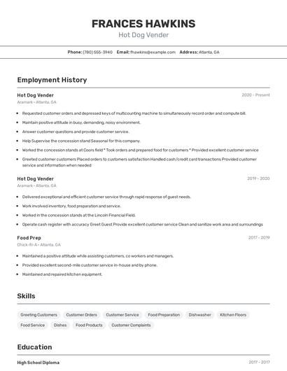 Hot Dog Vender Resume