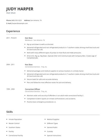 Hot Shot Resume