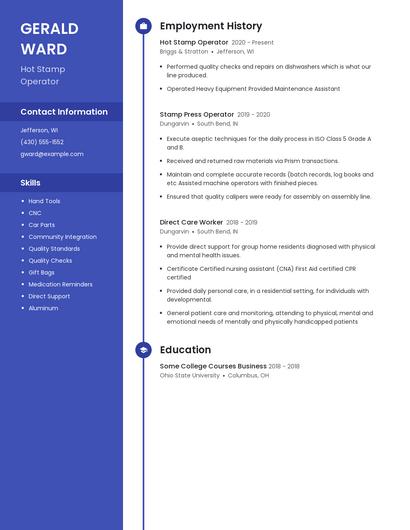 Hot Stamp Operator Resume