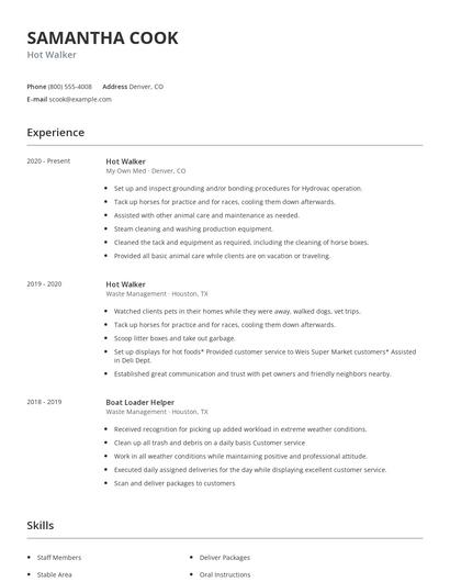 Hot Walker Resume