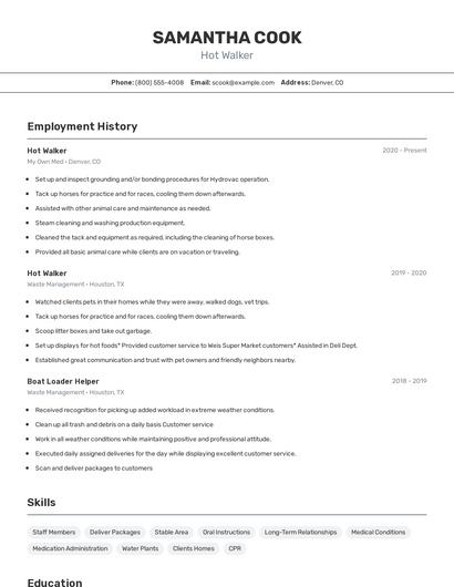 Hot Walker Resume